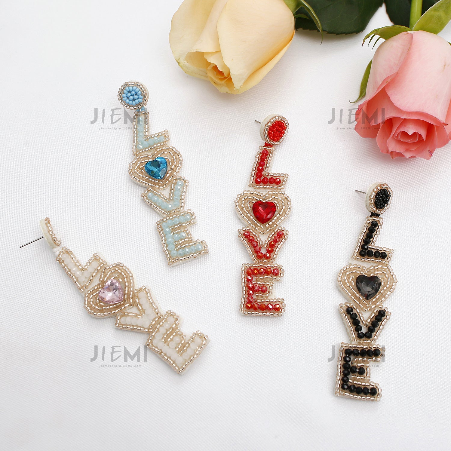 Wholesale Valentine's Day Handwoven Bohemian LOVE Rice Bead Earrings